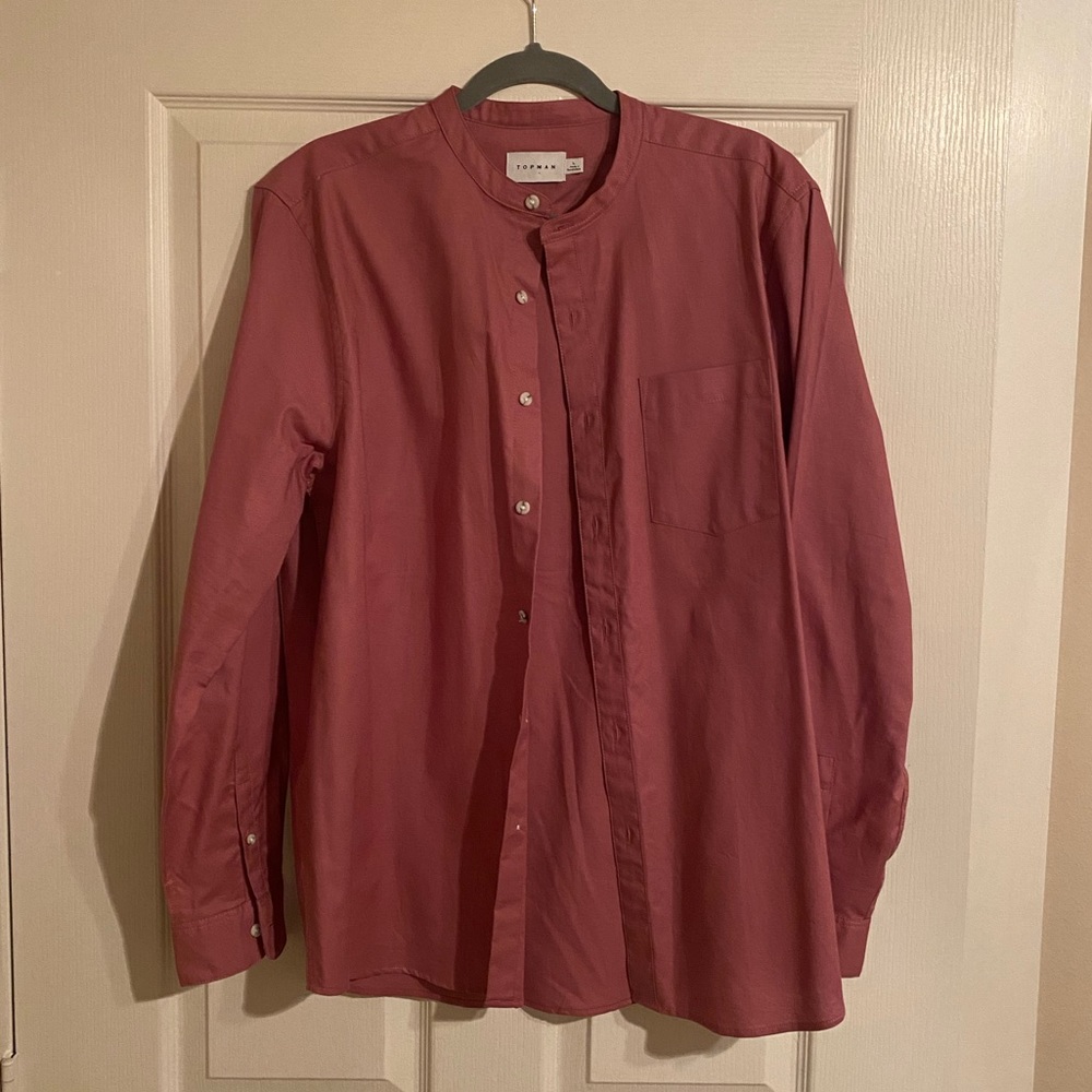 Topman Grandad Collar Chambray Shirt